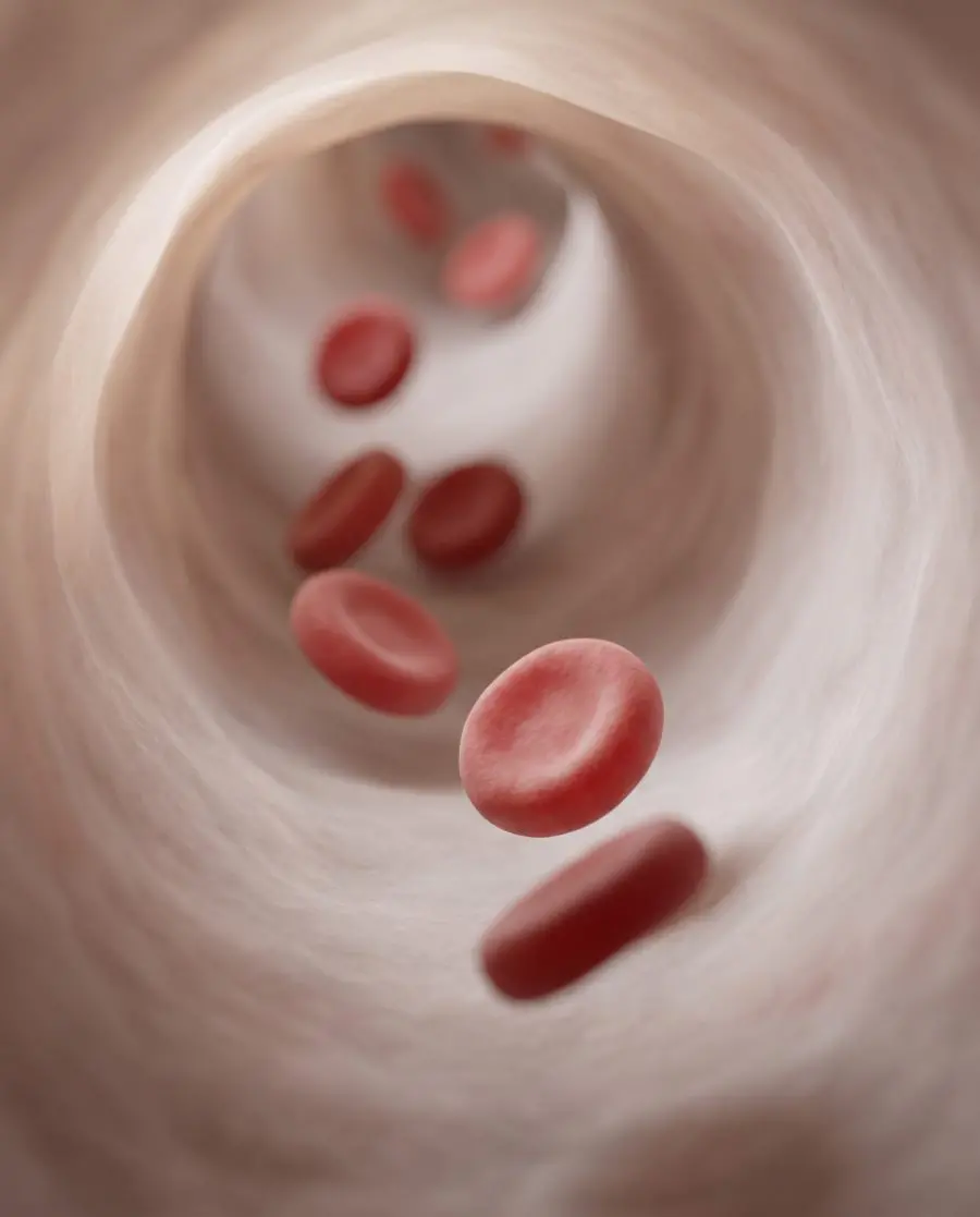 Blood circulation—red blood cells move through a blood vessel